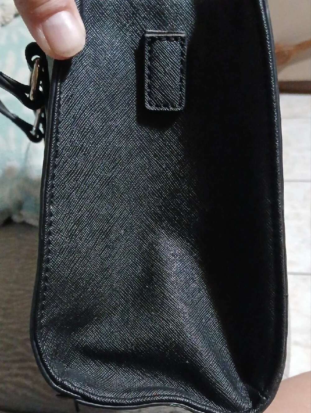 Guess Black Logo-Pattern Satchel with Silver Triangle Emblem